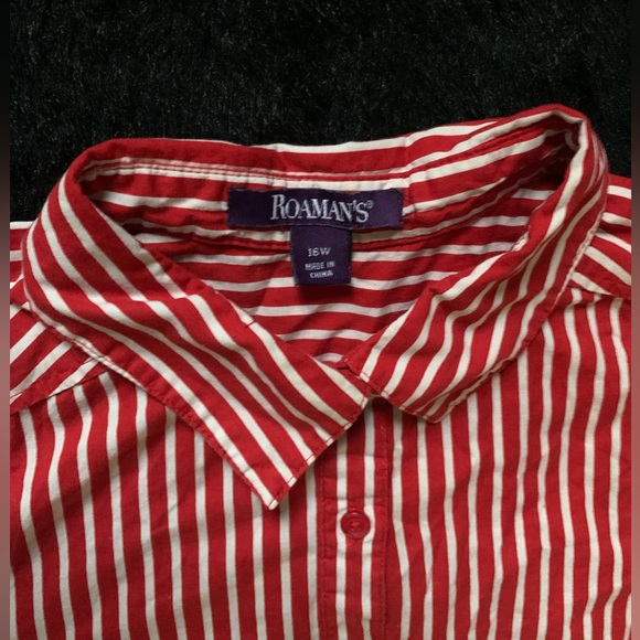 Roaman’s Women’s Red/ White Striped Button-Up Longsleeve Shirt Plus 16w PreOwned - Picture 8 of 12